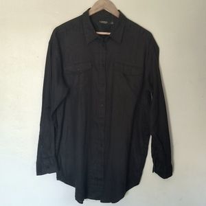 Lauren Ralph Lauren 100% Linen Black Long Sleeve Button Up Shirt Sz XL Women